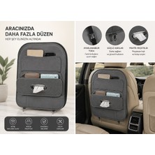 Paspro Otomotiv Araç Koltuk Arkası Organizer Deri Görünümlü Çok Gözlü Mendil Çıkışlı Gri