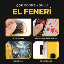Badem10 KL-1507 Çok Fonksiyonlu Güçlü Işıklı El Feneri Cam Kırıcı Kemer Kesici Alarm Çakmak Özellikli Fener