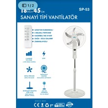 Botech Sahip Sp-53 18" 45 cm Sanayi Tipi Uzaktan Kumandalı Ayaklı Vantilatör - 65W Metal Pervaneli