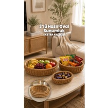 Destpak 3'lü Oval Hasır Sunumluk Sepet Badya Leğen Tabak Kase - Masaüstü Organizer Rattan Sunum Meyvelik - Ekstra Kaliteli Çelik Rattan