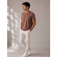 Bidesing Erkek Kahverengi Desenli Günlük Casual Basic Tişört