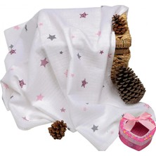 Home Station Çok Amaçlı Müslin Örtü 100X80 cm - Pembe Yıldız 8682476853124