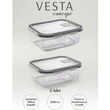 Vesta Concept 2'li Cam Saklama Kabı Seti - Sızdırmaz Vakumlu Kilitli Kapak - 2 Adet 1040 cc Borcam