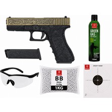 We G17 İşlemeli Özel Seri Aırsoft  Greengas, BB ve Koruyucu Gözlük,Hedef Kağıdı Hediyeli