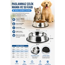Newstore Home 1 Adet Paslanmaz Çelik Mama ve Su Kabı, Alt Taban 13 cm Kedi Mama Kabı Köpek Mama Kabı (250 Ml-8 Oz