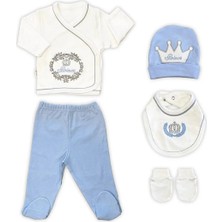 Home Station Sema Baby Prens Lüks 5 Parça Hastane Çıkışı Zıbın Seti - Mavi