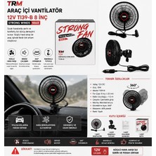 Paspro Otomotiv Trm Araç Içi Vantilatör 12V Mandallı 8 Inç 360° Döner Siyah T139-B