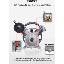 RMD Endüstriyel Ekipmanlar Çift Piston 12 Bar Kompresör Kafası R2090T