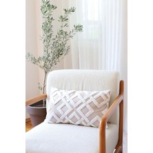 FourForce Özel Tasarım Punch Panç Desen Dekoratif Dikdörtgen Kırlent Kılıfı 28X50 cm Mila Bej