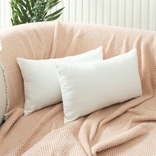 FourForce Ölçü Seçenekli 2'li Kırlent Kılıfı Dekoratif Düz Sade Kadife Dokulu Punch Yapılabilir 30X50 cm Beyaz