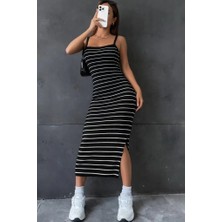Mareandpanda Kadın Askılı Yandan Yırtmaçlı Uzun Ottoman Elbise