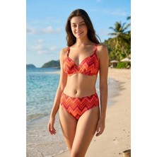 Kom Welle Desenli Toparlayıcı Bikini Takımı Turuncu