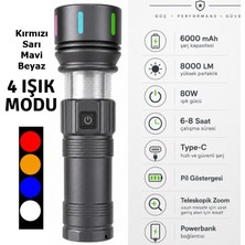 Gaman GP-284 8000 Lümen 80 Watt El Feneri Güçlü El Feneri - 4 Ledli ( Kırmızı Beyaz Mavi Sarı Ledler )