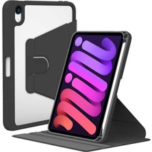 FourForce Ipad Mini 7 2024 ile Uyumlu Kapak Kalem Bölmeli 360 Dönebilen Kapaklı Kılıf, Siyah