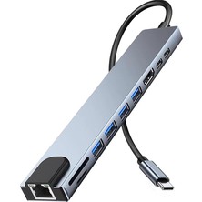 FourForce USB C Çoklayıcı, Hdmı, RJ45 Ethernet, Sd/tf Kart, USB 3.0/2.0 Bağlantı Noktaları, 100W Pd Şarj, Gümüş