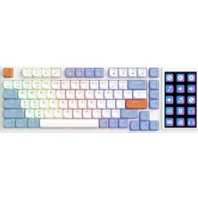 FourForce Ajazz AKP815%75 Low Profile Mekanik Klavye, 4.33'' LED Dokunmatik Ekranlı, Programlanabilir Rgb Gasket Kablolu Klavye, 16 Tuşlu Özel Masa Kontrolcüsü (Beyaz Mavi - Brown Switch)