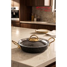 EVREN MUTFAK 20 cm Gold Stone Kapaklı Sahan, Non-Stick Yumurta Omlet Tavası (Çelik Kulp)