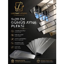 Lucit Art 20 Adet 5CMX20CM | Dekoratif Tuğla Desenli Gümüş Aynalı Pleksi Seti | Kendinden Yapışkanlı | Duvar Dekorasyonu Pleksi Ayna