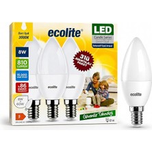 Leaf Shop 8 W LED Mum Ampul – E14 Duy, 810 Lümen, 3000K Sarı Işık, 60W Eşdeğer, 3’lü Paket, Opal Dekoratif Ampul, Dimmer Uyumlu Değil,%86 Enerji Tasarrufu, 99X37 mm (Sarı)