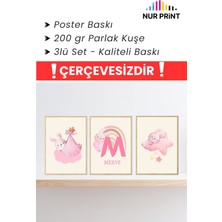 Nur Print Isme Özel Çerçevesiz Poster Seti 3'lü, Bebek ve Çocuk Odası Dekoru, Yüksek Kaliteli Poster, Çerçeve Yok