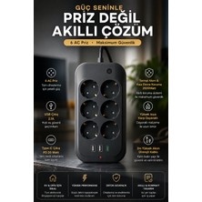 The Wlue Akım Korumalı Çoklu Priz 6'lı | 2500W 10A | USB Şarjlı Priz | 2 USB + Type-C PD Destekli Uzatma Prizi