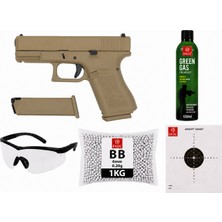 We G19 Gen5 Tan 6mm Airsoft Greengas, BB ve Koruyucu Gözlük,Hedef Kağıdı Hediyeli