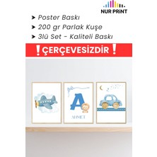 Nur Print Isme Özel Çerçevesiz Poster Seti 3'lü, Bebek ve Çocuk Odası Dekoru, Yüksek Kaliteli Poster, Çerçeve Yok