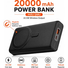 Ayers 20000 Mah Manyetik Kablosuz Powerbank, 22.5W Hızlı Şarj Destekli Taşınabilir Şarj Cihazı, 15W Kablosuz Şarj, Type-C ve USB Çıkışlı