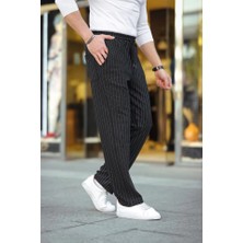 Etiler Collection Erkek Cizgili Dokuma Krep Jogger Buggy Pantalon Rahat Kalıp - Siyah