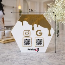 Özel Tasarım Çift Qr Kodlu Masaüstü Standı - Instagram ve Google Yorum (23X20 Cm)