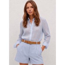 Brandhills Mavi Renk Crinkle Dokulu Transparan Gömlek