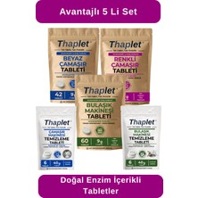 Thaplet Avantajlı 5li Set Beyaz ve Renkli Çamaşır Deterjanı Tableti ve Bulaşık Makinesi Tableti + Çamaşır ve Bulaşık Makine Bakım Tabletleri