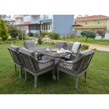 Tu Tienda MEDYA 6SANDALYE+MASA(80*140) BAHÇE BALKON MUTFAK TAKIMI,GRİ(ASOS3)