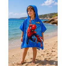 Cg Kids Spiderman Örümcek Adam Baskılı Erkek Çocuk Kapüşonlu Panço Plaj ve Havuz Havlusu - Mavi