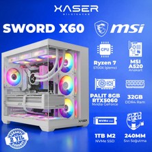 Xaser Sword X60 AMD R7 5700X/MSI A520M-A/8GB RTX5060/ 32GB RAM /1TB M.2 SSD/Sıvı Soğutmalı Masaüstü Oyuncu Bilgisayarı