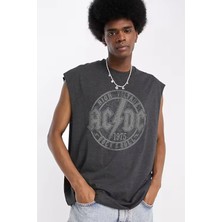 ROCKANDROLL Dairede Acdc Kesik Kol / Kolsuz Antrasit Oversize T-Shirt