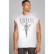 ROCKANDROLL Melek Nirvana Kesik Kol / Kolsuz Beyaz Oversize T-Shirt
