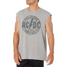 ROCKANDROLL Dairede Acdc Kesik Kol / Kolsuz Gri Oversize T-Shirt