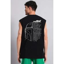 Rock&Roll Kaskada Yoda Sırt Baskılı Kesik Kol / Kolsuz Siyah Oversize T-Shirt
