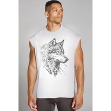 Rock&Roll Kurt Başı Kesik Kol / Kolsuz Beyaz Oversize T-Shirt