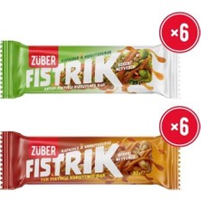 Züber Fıstrık Antep Fıstıklı Kuruyemiş Bar 23G x 6 Adet + Fıstrık Yer Fıstıklı Kuruyemiş Bar 30G x 6 Adet