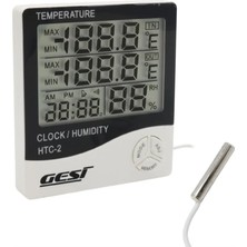 Gesi Htc-2 Dijital Ekranlı Isı ve Nem Ölçer Saat Alarm Dış Mekan Problu Termometre