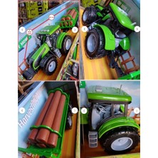 Oyuncak Sahili Römorklu Traktör 42cm Işıklı ve 3 Sesli Orman Oyuncakları Çiftlik Odun Taşıyıcı Motor Kapağı Açılır