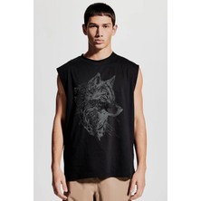 ROCKANDROLL Kurt Başı Kesik Kol / Kolsuz Siyah Oversize T-Shirt