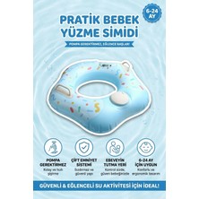 Oglo Çocuk Yüzme Simidi Süngerli Ebeveyn Tutma Yerli Çift Emniyetli Bas Şişir Pratik Mavi Simit