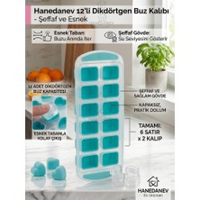 Hanedanev Silikon Tabanlı Dikdörtgen Buz Kalıbı Şeffaf Gövdeli, Kolay Çıkarılabilir Esnek Hazneli, 12 Bölmeli