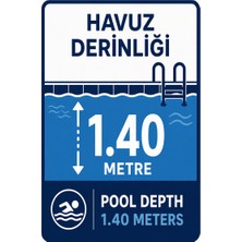 Kent Reklam Ajansı Uyarı Levhası / Havuz Derinliği 1,40M Çitdilli (Türkçe-Ingilizce) 20 X30 cm