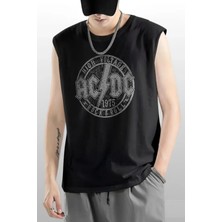 ROCKANDROLL Dairede Acdc Kesik Kol / Kolsuz Siyah Oversize T-Shirt