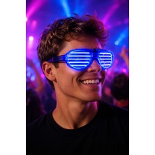 Dodomar Panjur Parti Gözlüğü LED Işıklı Mavi Lüks Neon Çerçeveli Festival Kostüm Aksesuarı