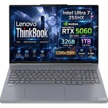 Lenovo Thinkbook 16P G6 Iax Intel Core Ultra 7-255HX Geforce Rtx 5060 8gb 115W 32GB Ddr5 1tb SSD 16 Inç 3.2k 165Hz IPS Freedos Gaming Laptop (21R0001GTX)